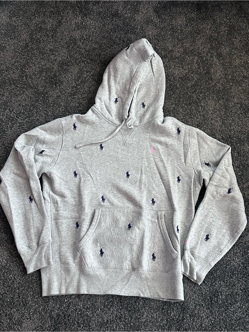 Polo by Ralph Lauren Light Gray Hoodie with Navy & Pink Pony Embroidery